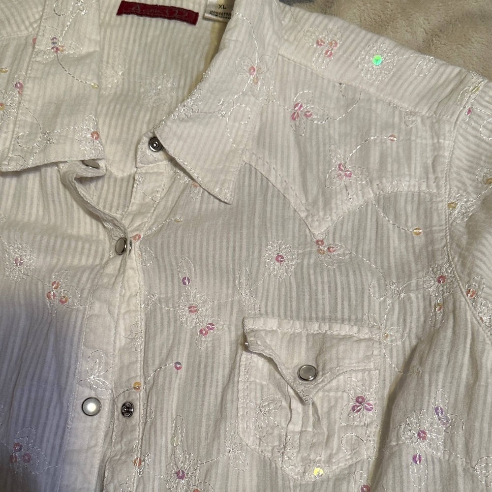 Adiktd White Button Down Shirt with Subtle Pink Accents